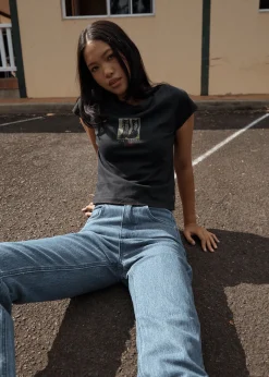 Tees & Shirts<Afends Walking  -  Baby Tee Stone Black